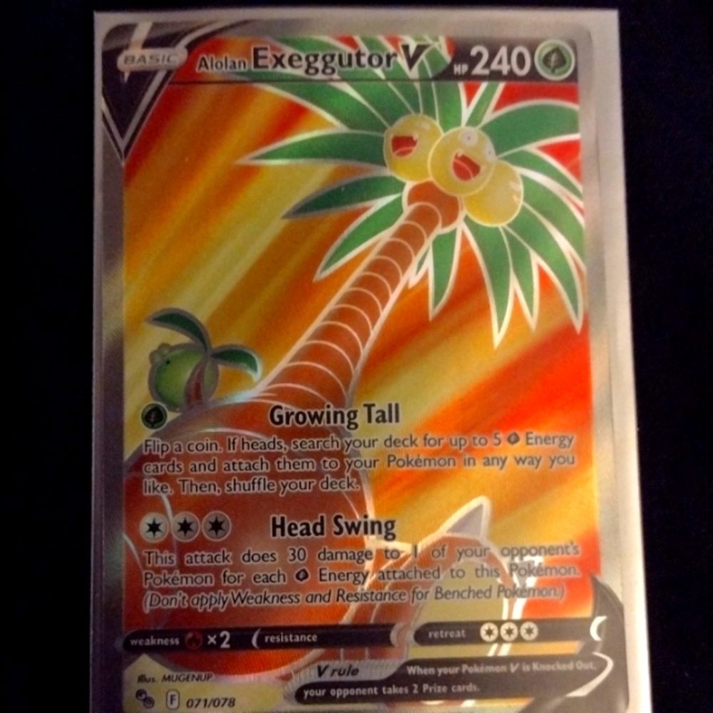 POKEMON 2022 Alolan Exeggutor V holographic full art card.